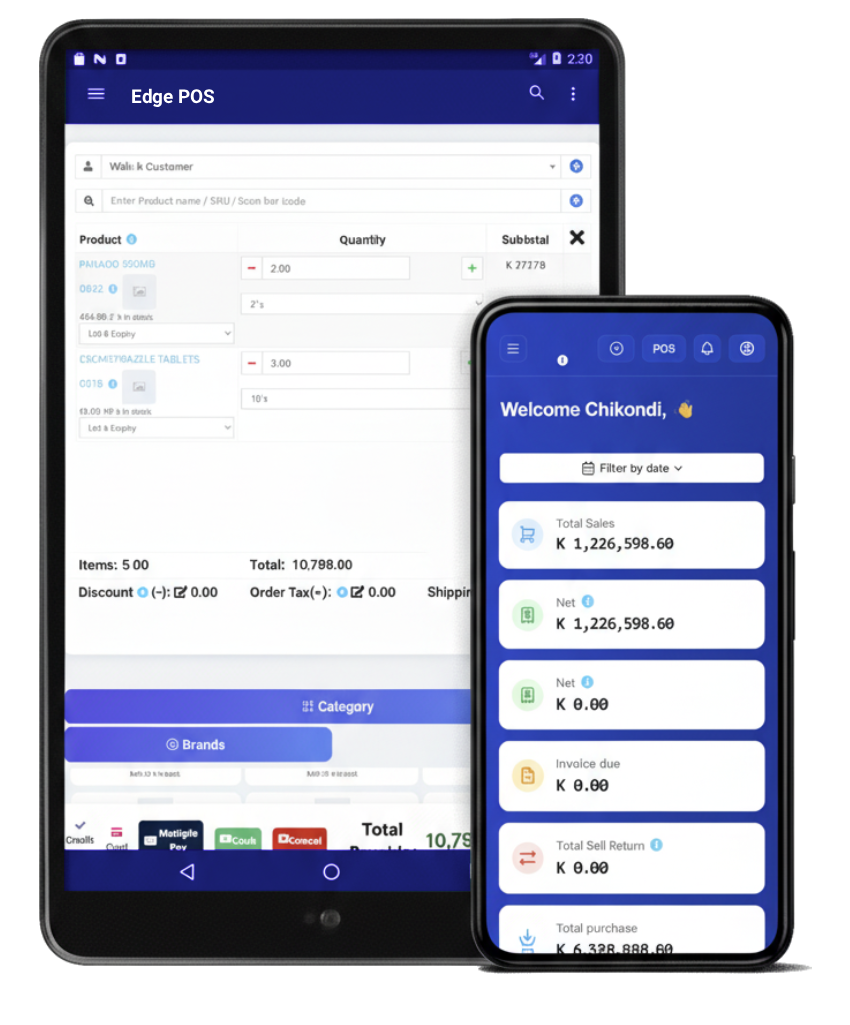 Edge POS interface on tablet and smartphone